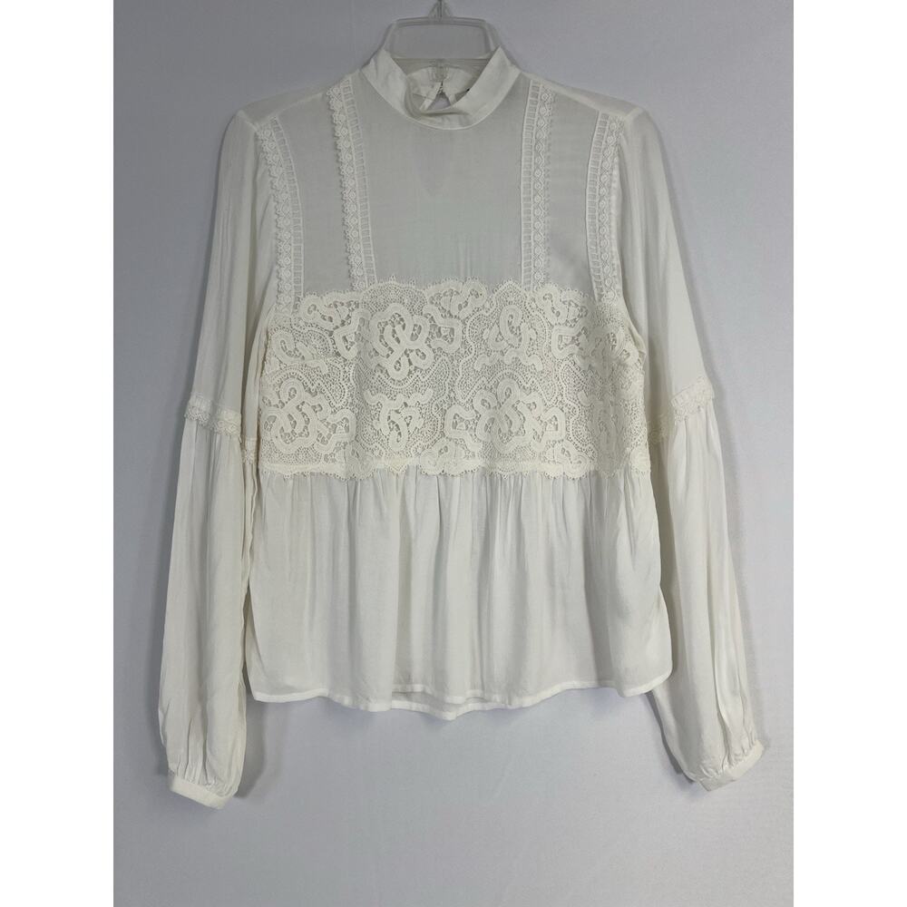 Romantic‎ Whimsy White Lace Blouse Long Sleeve Boho Fairycore Festival Top Sz 0